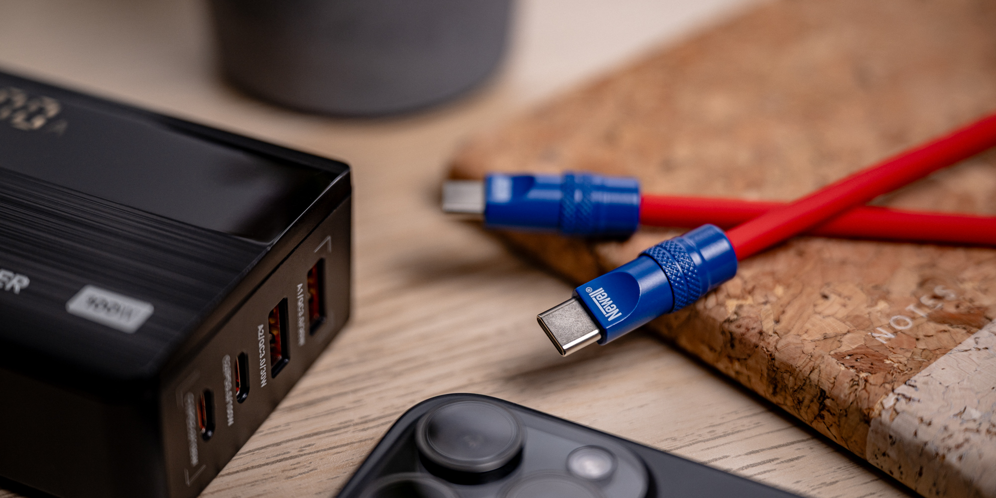 Kabel Newell USB-C - USB-C 100 W, 2 m, silikonowy, czerwono-granatowy